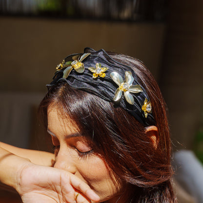 Festive Floral Coquette Headband- Black