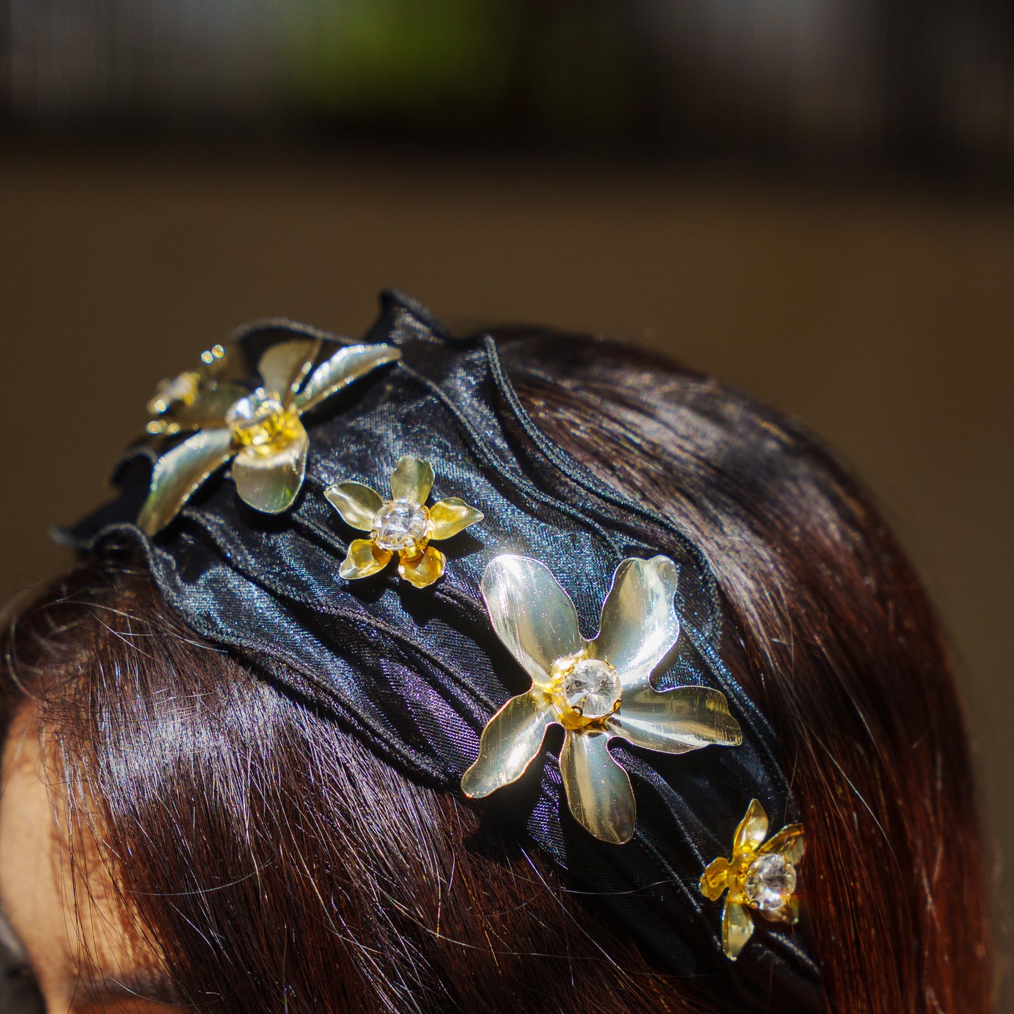 Festive Floral Coquette Headband- Black