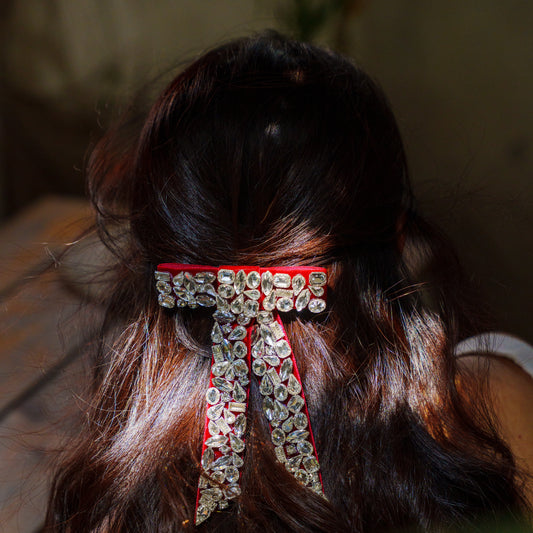 Diamond Embellished Hair Bows clip - Maroon