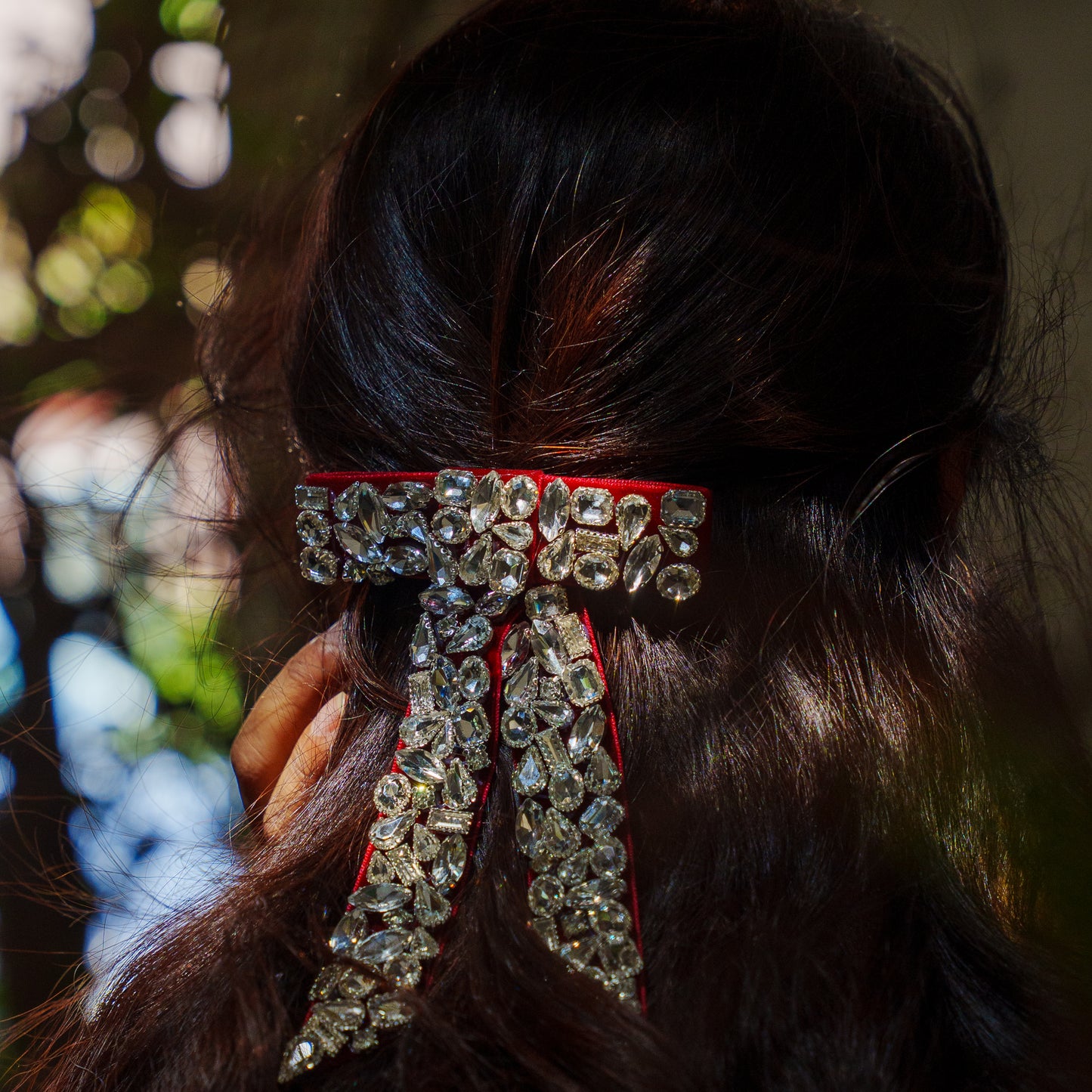 Diamond Embellished Hair Bows clip - Maroon