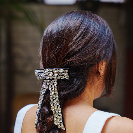 Diamond Embellished Hair Bows clip - Black