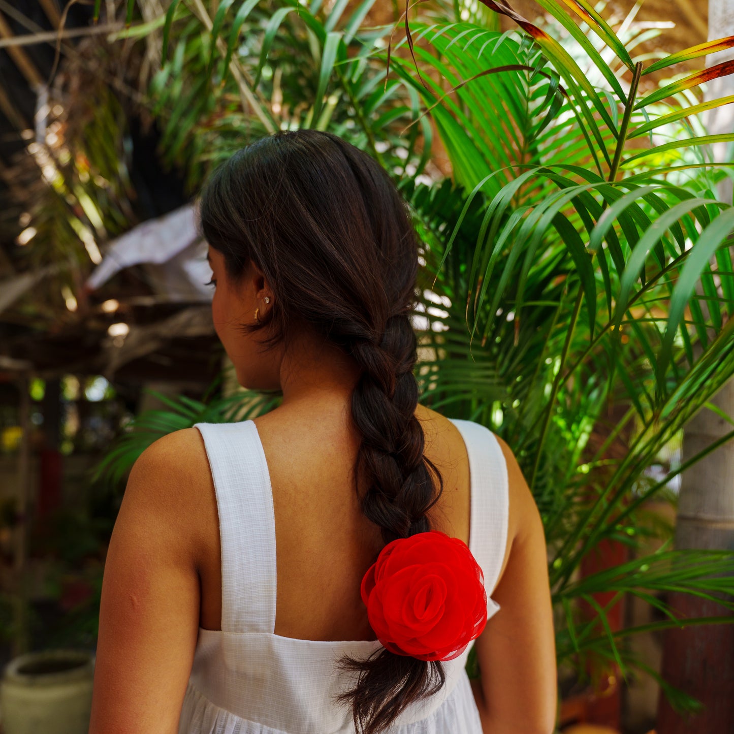 Rosa Beige & Red  - Flower Hair Claw Clip