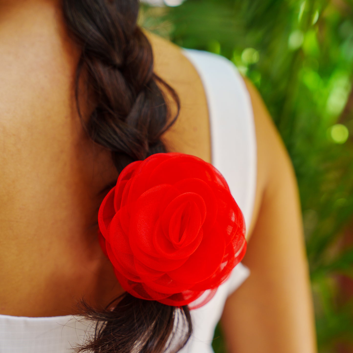 Rosa Beige & Red  - Flower Hair Claw Clip