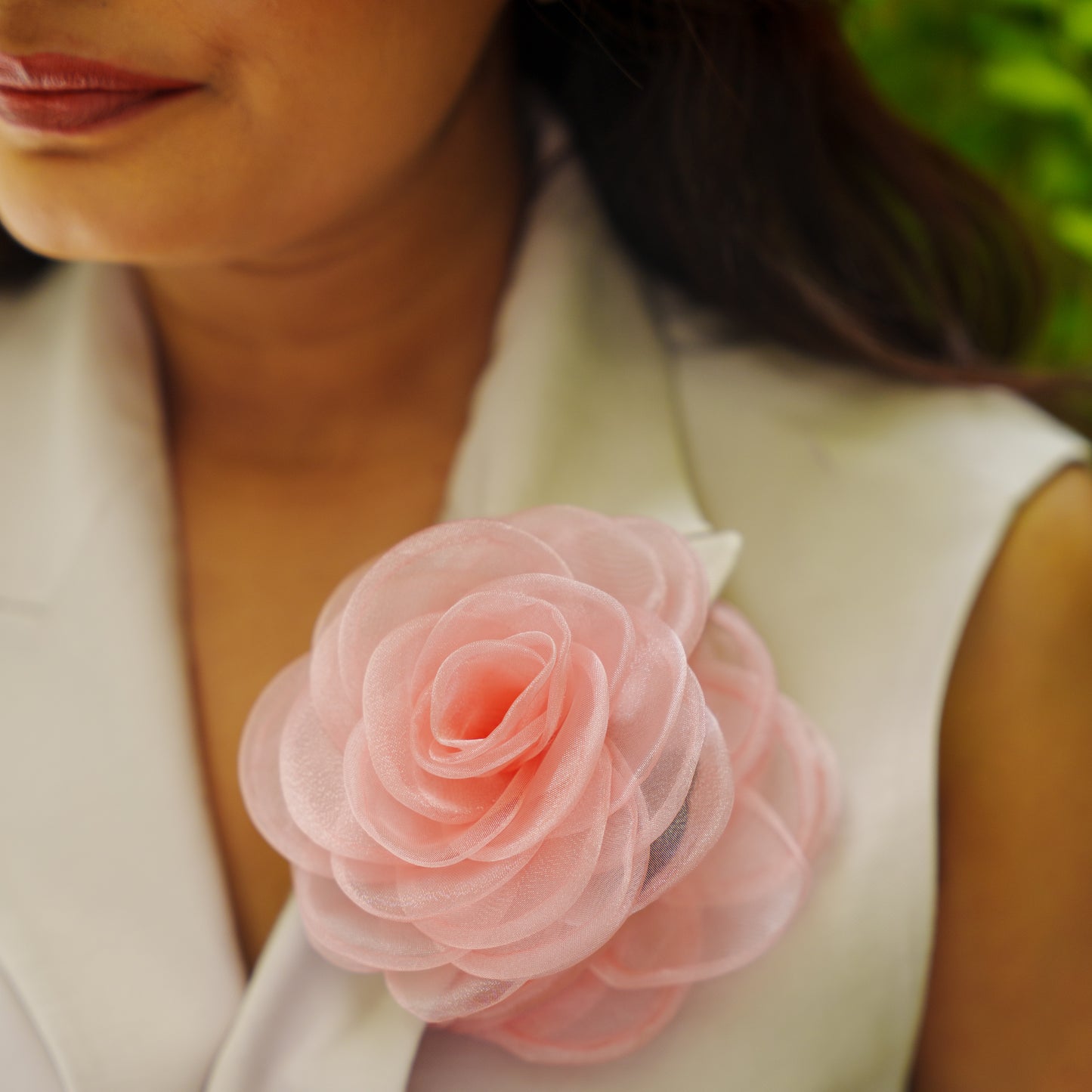 Rosa White & Pink  - Flower Hair Claw Clip