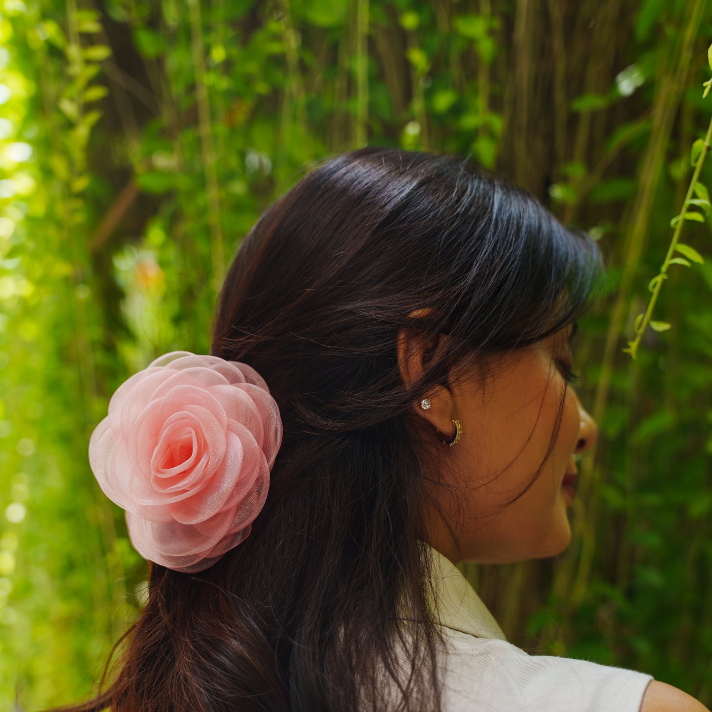 Rosa White & Pink  - Flower Hair Claw Clip