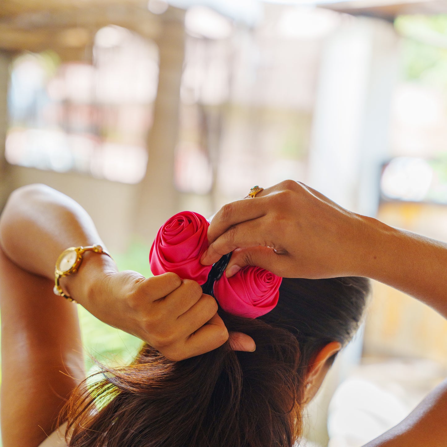 Small Rosa Satin White & Pink  - Flower Hair Claw Clip