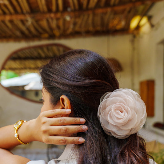 Rosa Beige & Red  - Flower Hair Claw Clip