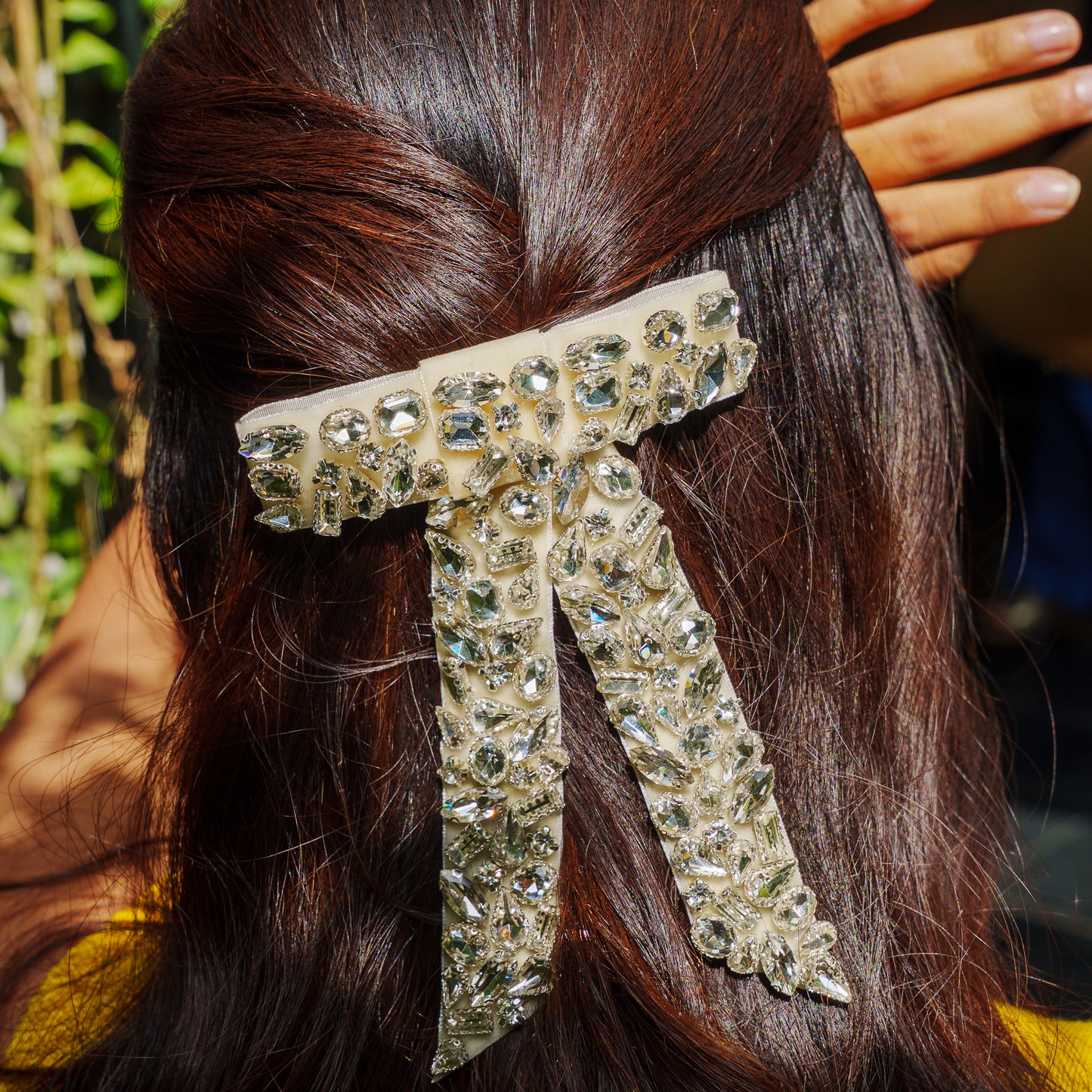Diamond Embellished Hair Bows clip - Cream