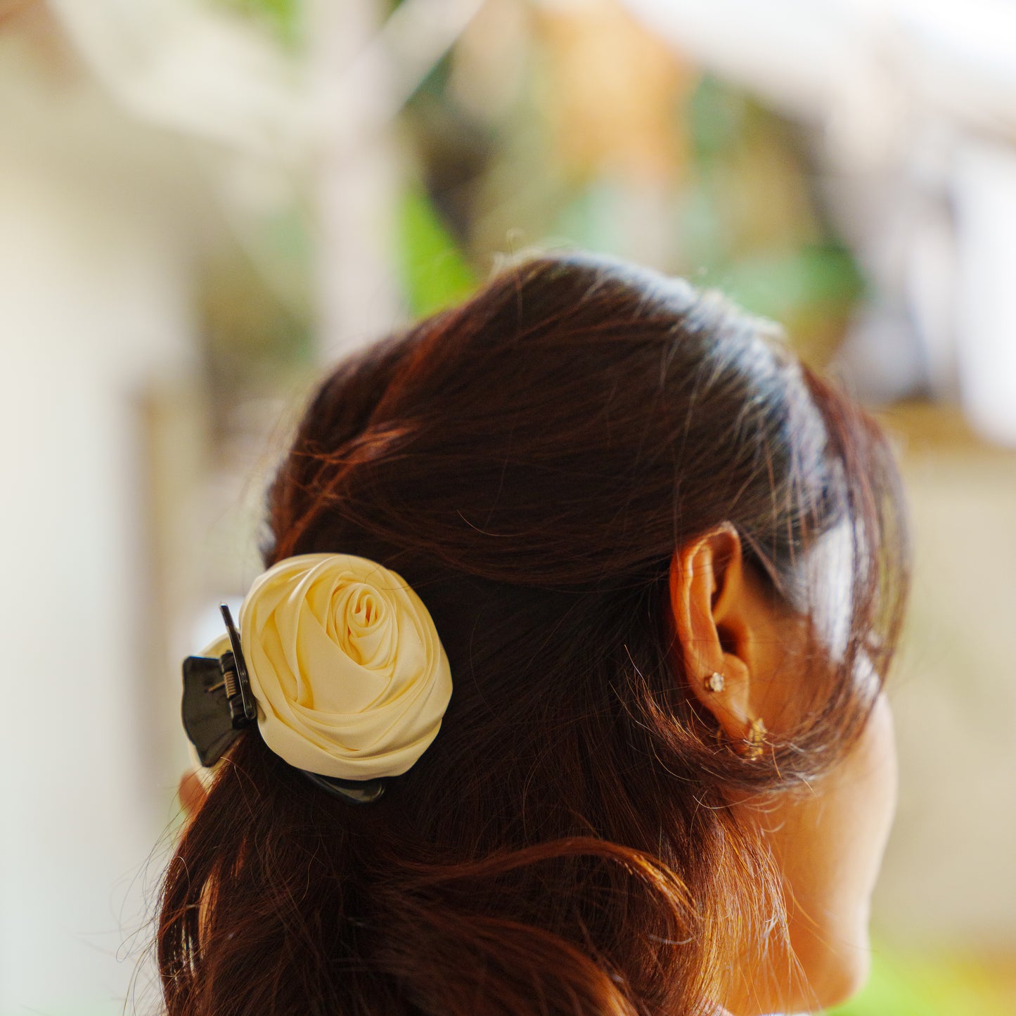Small Rosa Satin Red & Cream  - Flower Hair Claw Clip