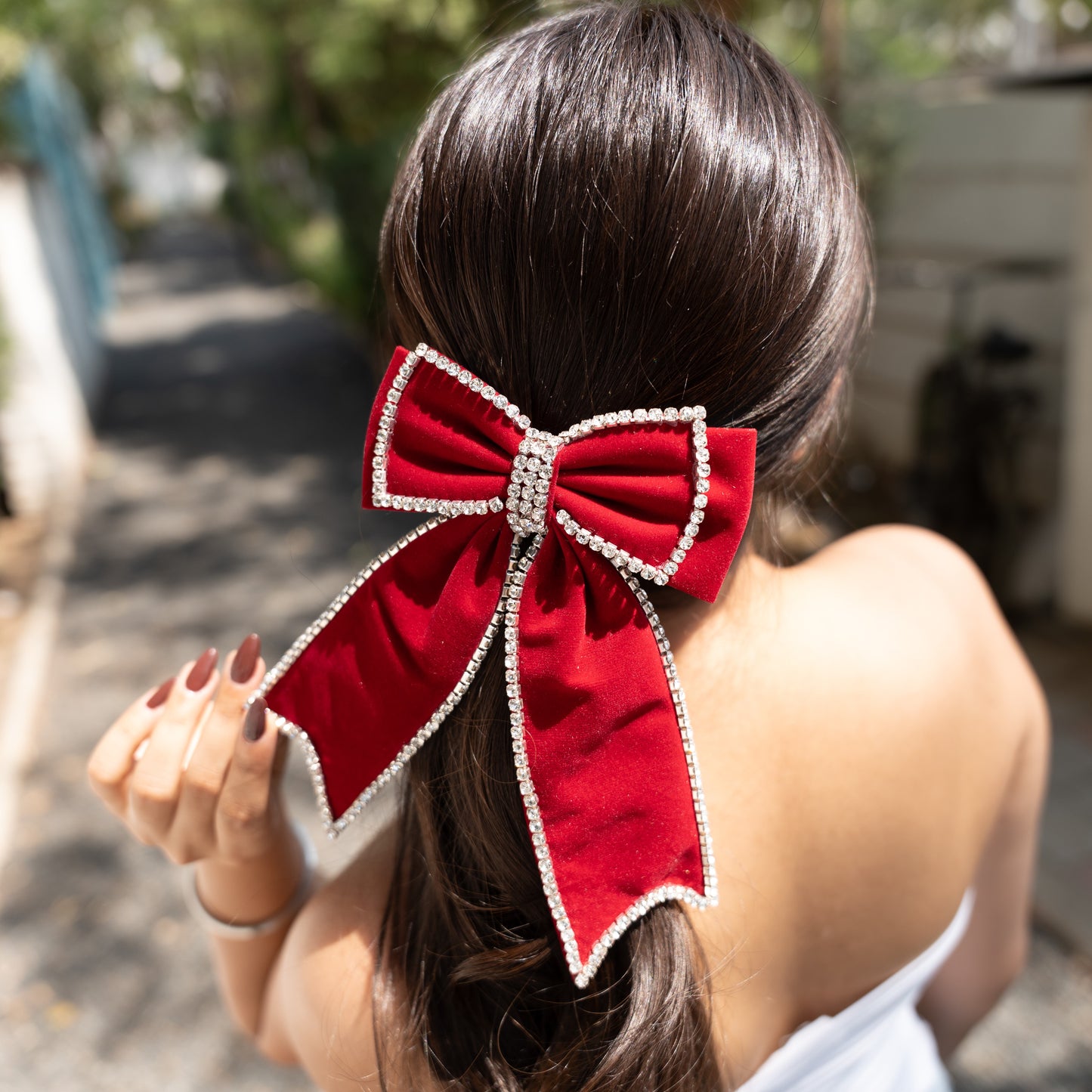 Scarlett Velvet Embellished bow - Maroon