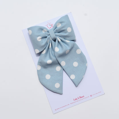 Blue Dotty - Midi Tail Hair Bow