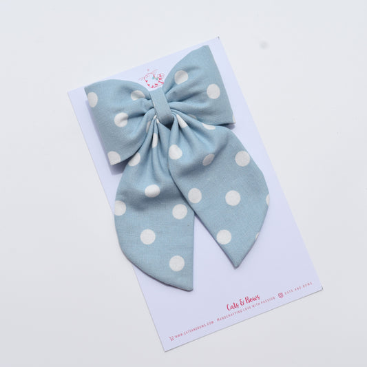 Blue Dotty - Midi Tail Hair Bow