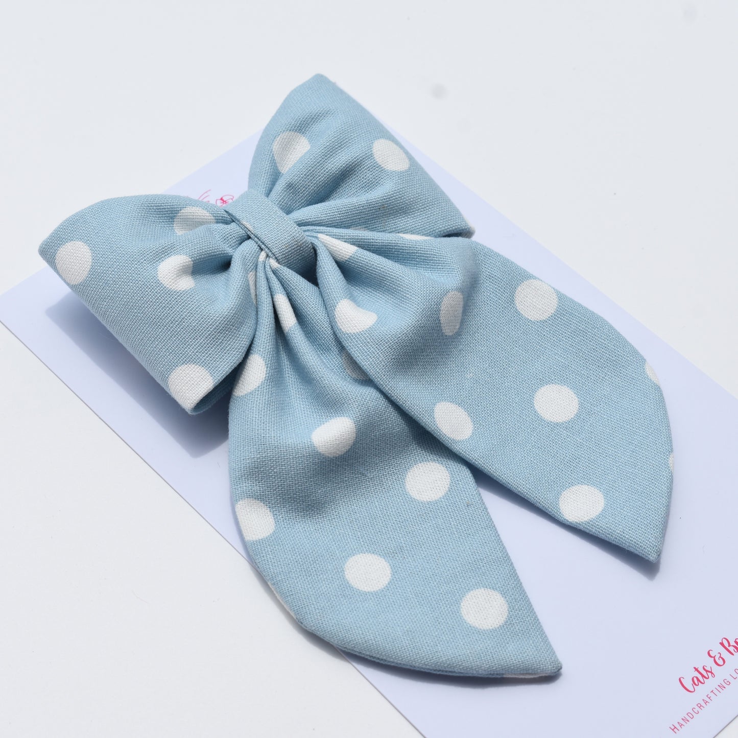 Blue Dotty - Midi Tail Hair Bow