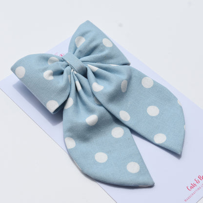 Blue Dotty - Midi Tail Hair Bow