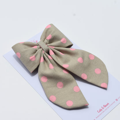 Grey Dotty - Midi Tail Hair Bow
