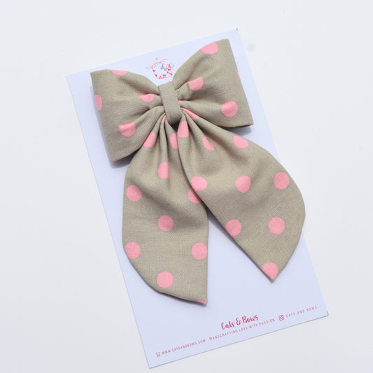 Grey Dotty - Midi Tail Hair Bow