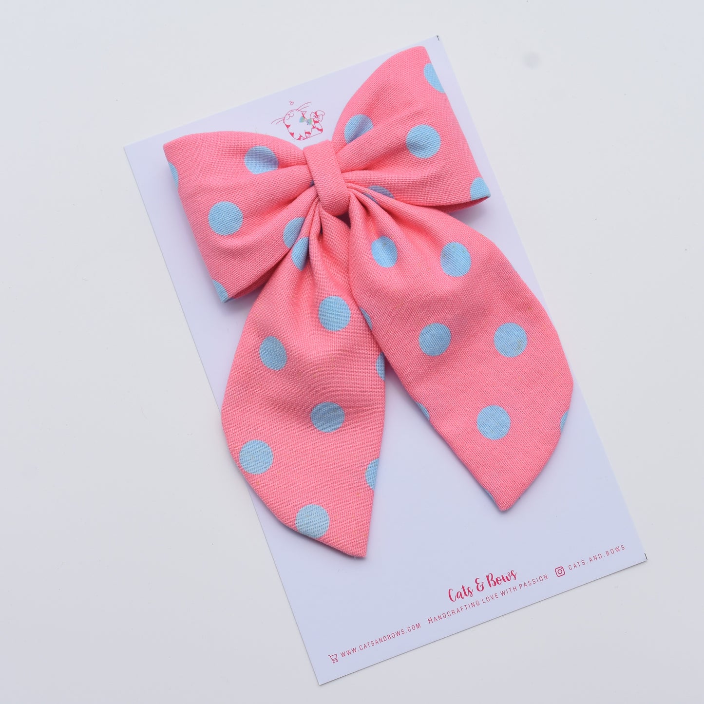 Pink Blue Dotty - Midi Tail Hair Bow