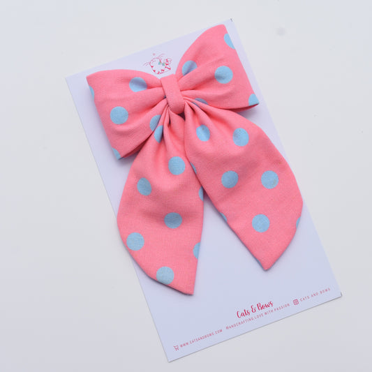 Pink Blue Dotty - Midi Tail Hair Bow