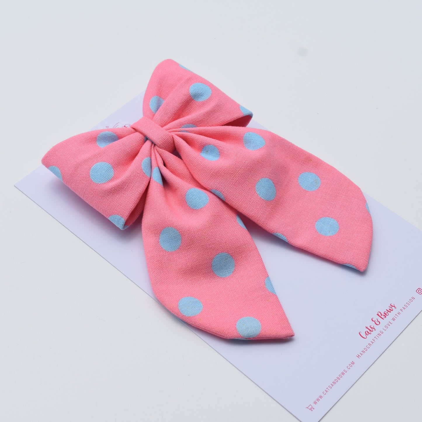 Pink Blue Dotty - Midi Tail Hair Bow