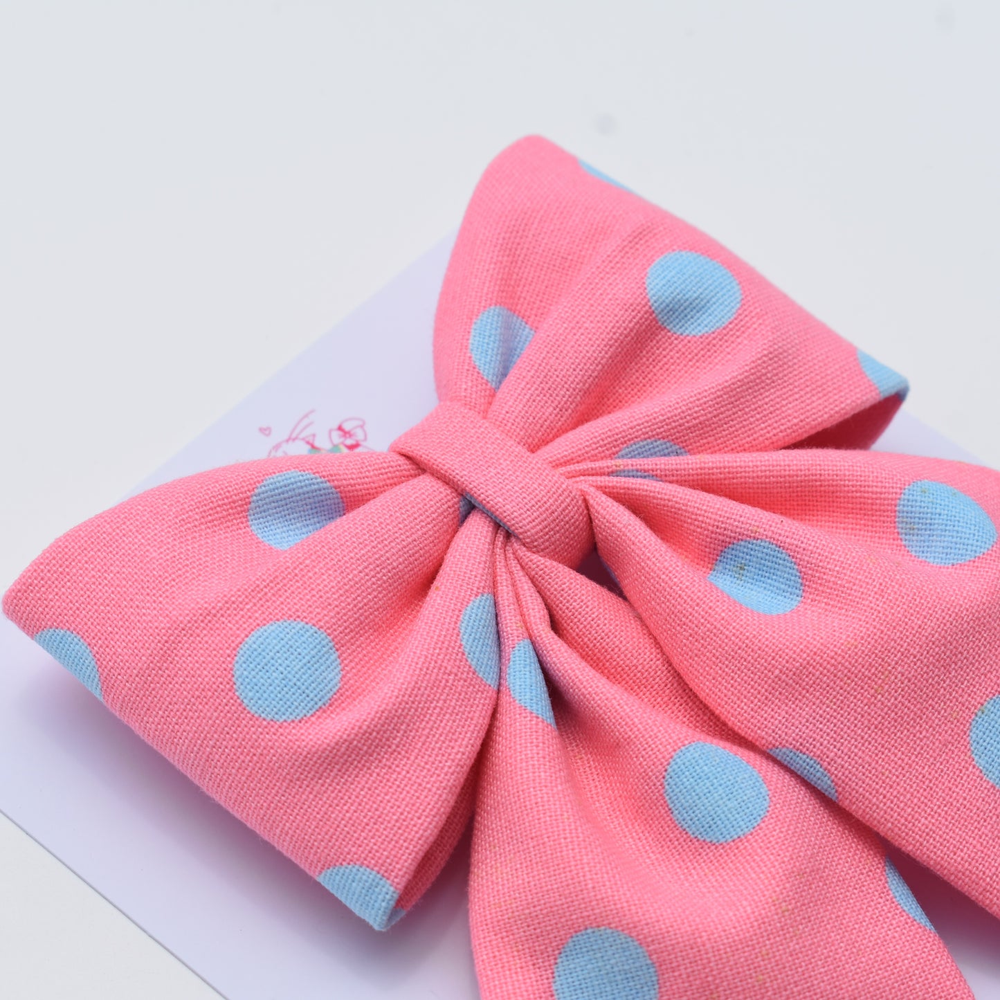 Pink Blue Dotty - Midi Tail Hair Bow