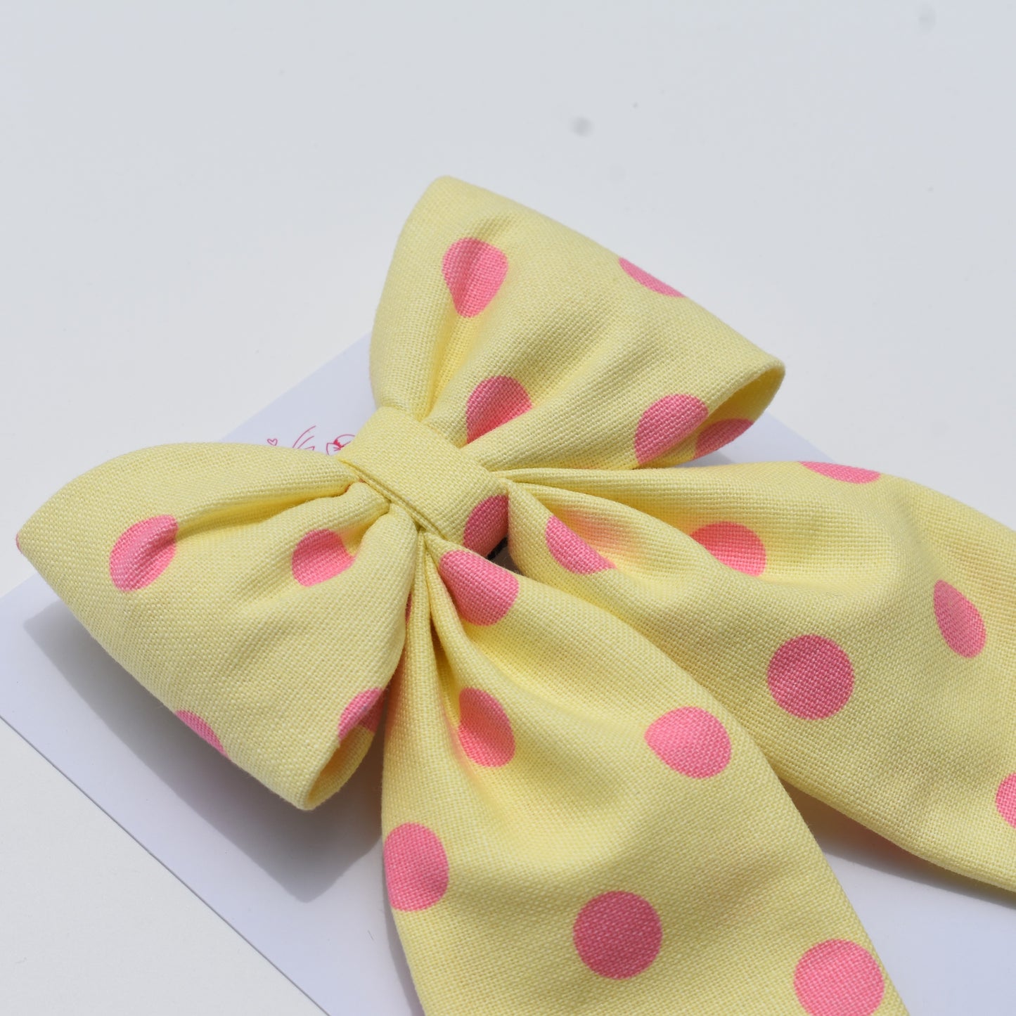 Butter Yellow Dotty - Midi Tail Hair Bow