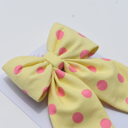 Butter Yellow Dotty - Midi Tail Hair Bow