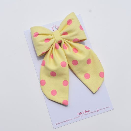 Butter Yellow Dotty - Midi Tail Hair Bow