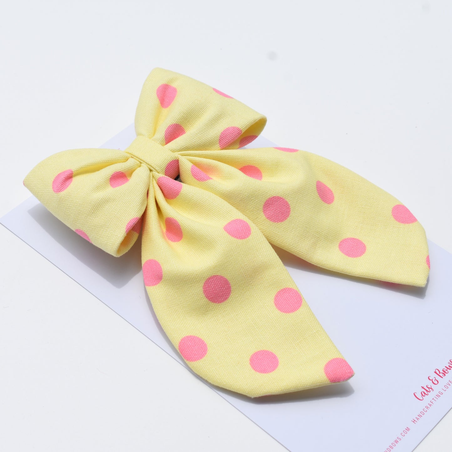 Butter Yellow Dotty - Midi Tail Hair Bow