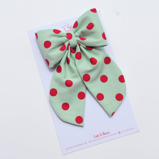 Minty Dotty - Midi Tail Hair Bow