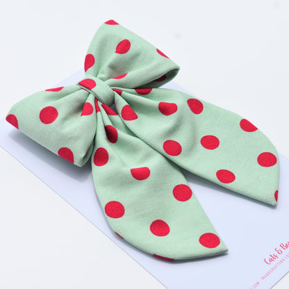 Minty Dotty - Midi Tail Hair Bow