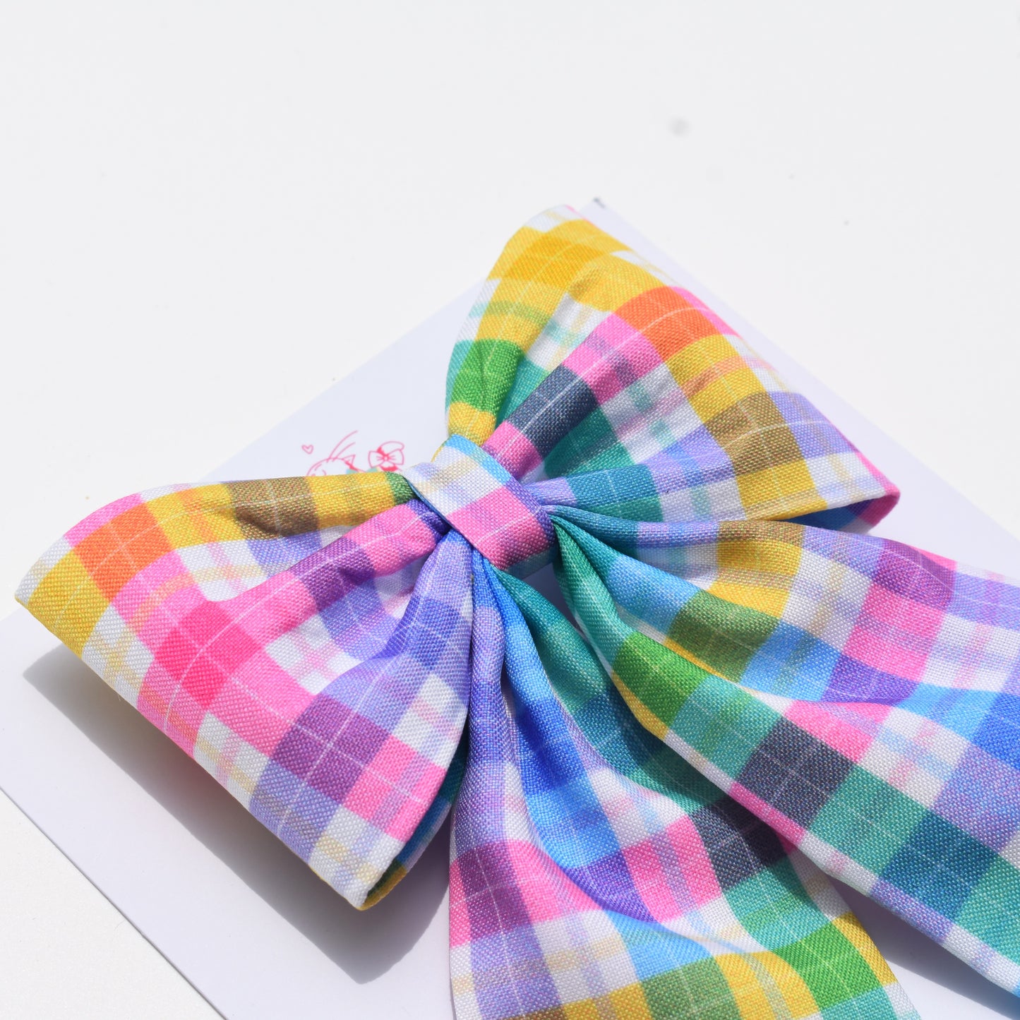 Rainbow checks - Midi Tail Hair Bow
