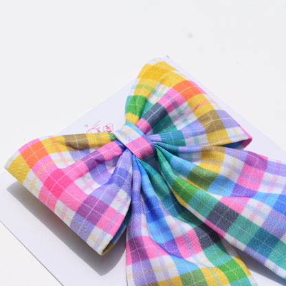 Rainbow checks - Midi Tail Hair Bow