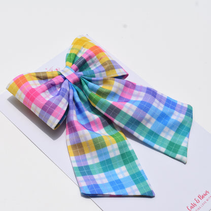 Rainbow checks - Midi Tail Hair Bow