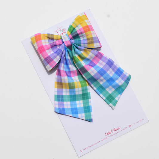 Rainbow checks - Midi Tail Hair Bow