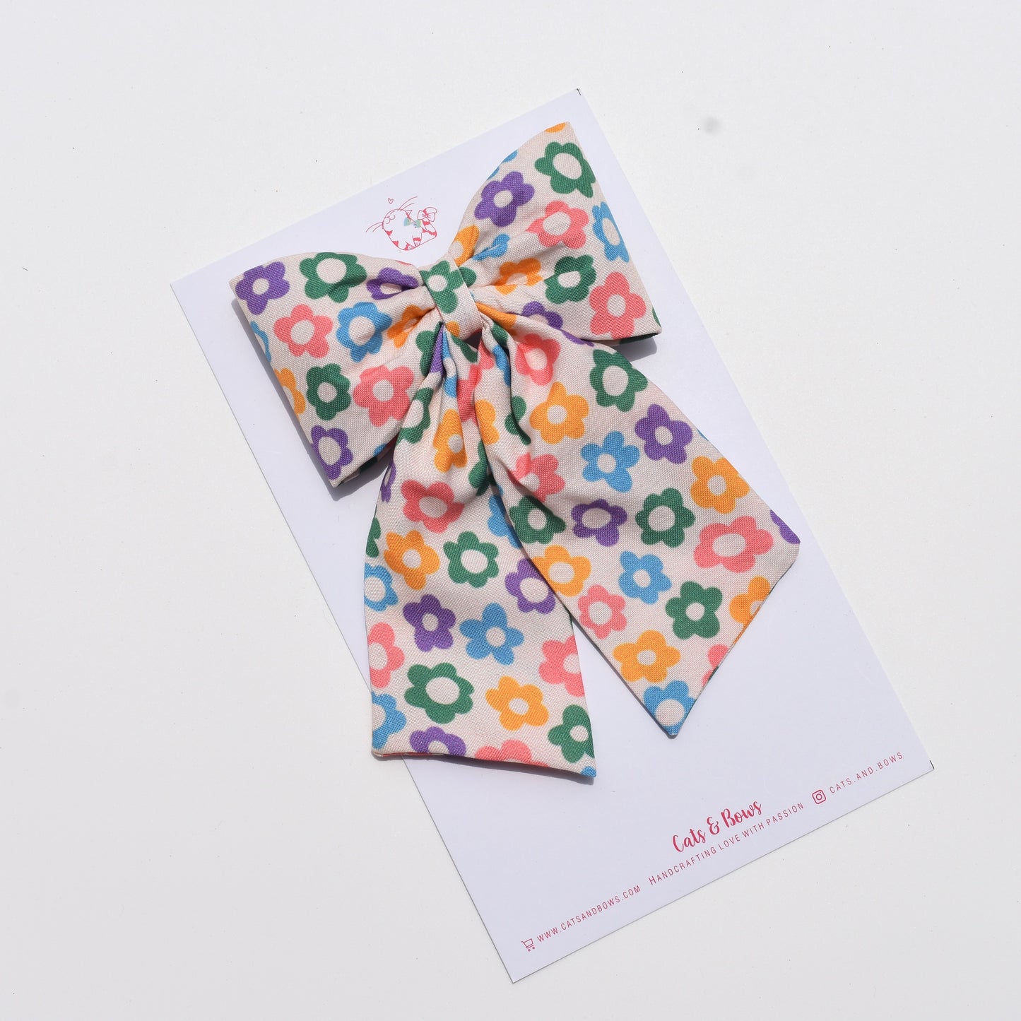Rainbow floral - Midi Tail Hair Bow