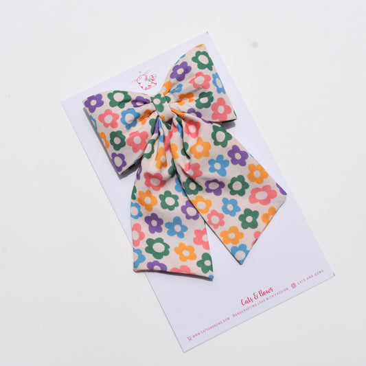 Rainbow floral - Midi Tail Hair Bow