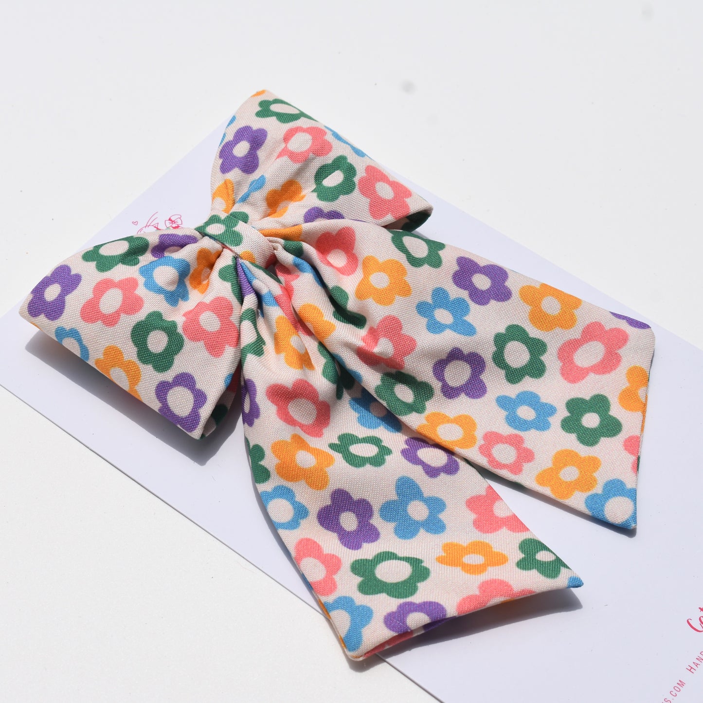 Rainbow floral - Midi Tail Hair Bow
