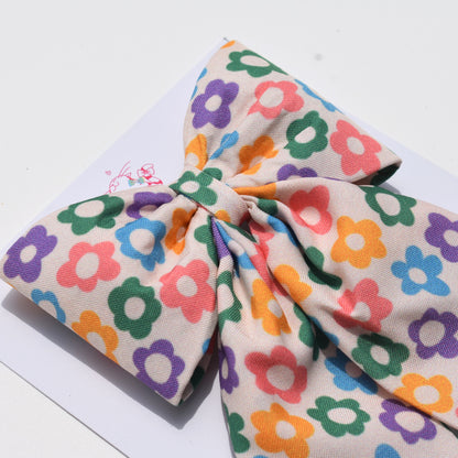 Rainbow floral - Midi Tail Hair Bow