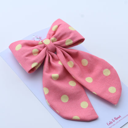 Pink Yellow - Midi Tail Hair Bow