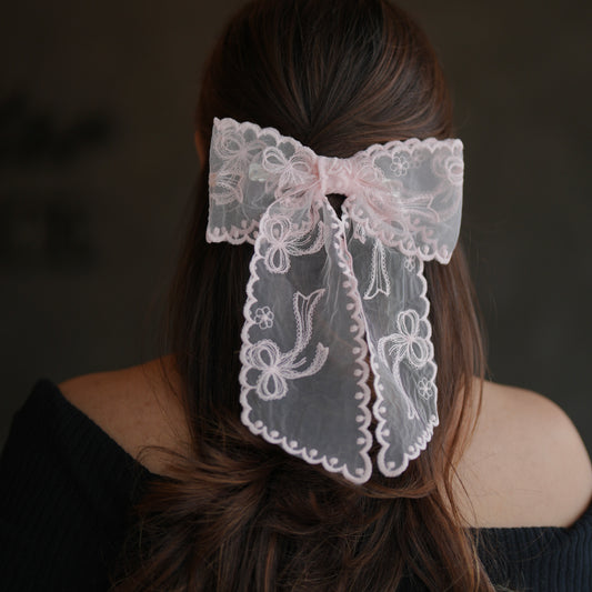 Lace Bow - Bows Baby pink