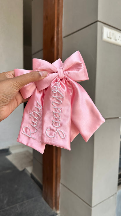 Personalized Name - Pearl on Satin Bow