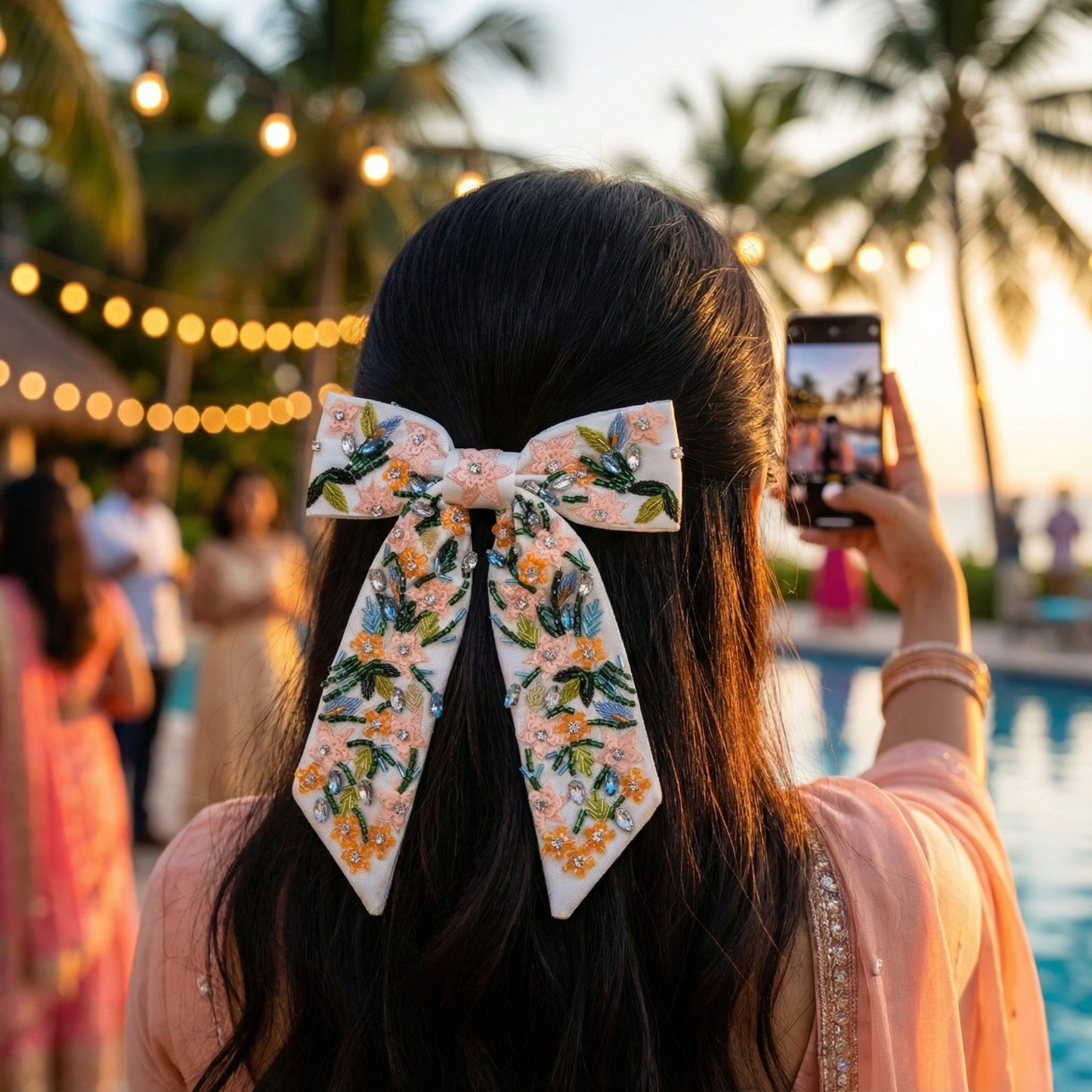 Foral Embellished Bow Barrette