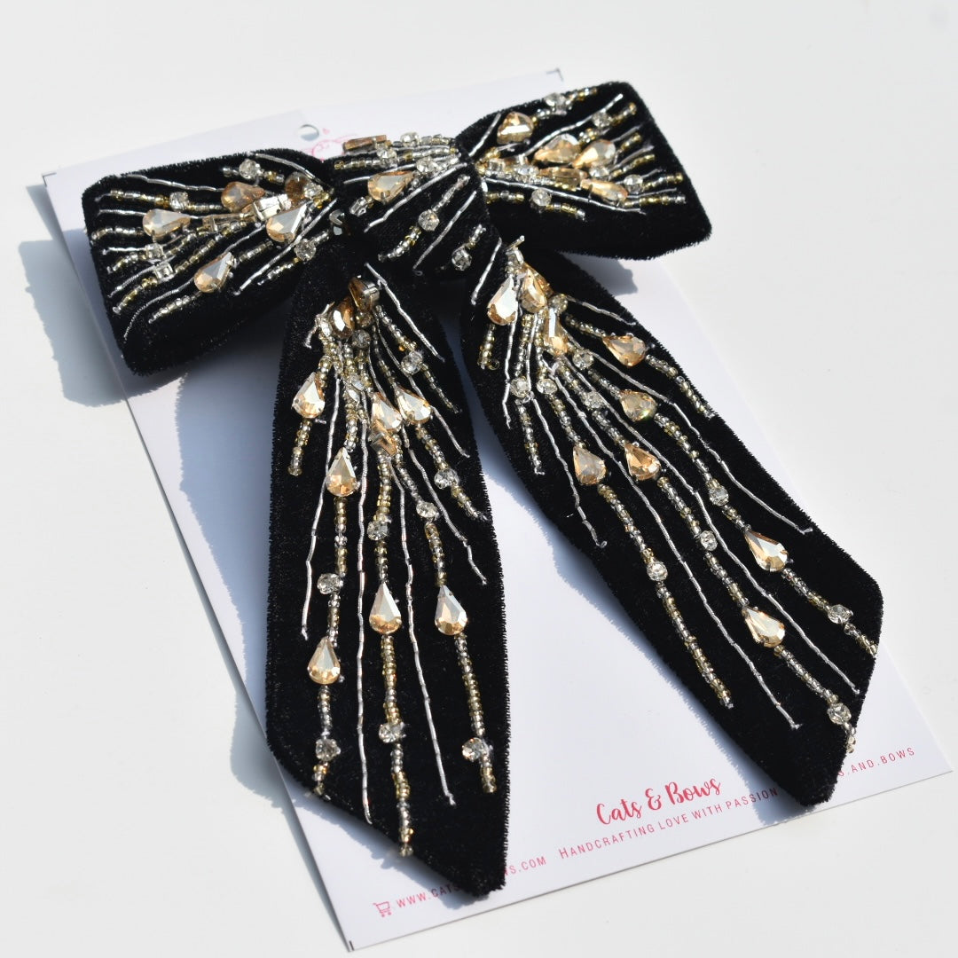 Starry Night Embellished Bow Barrette