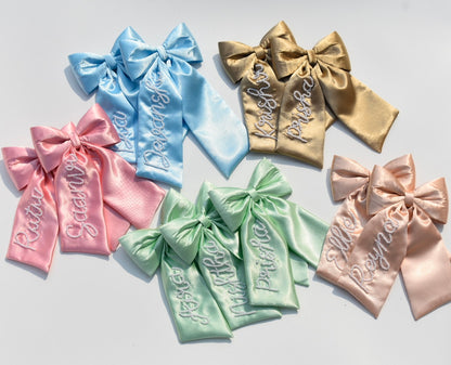 Personalized Name - Pearl on Satin Bow