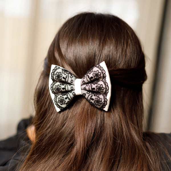White Black Denim Lace bow