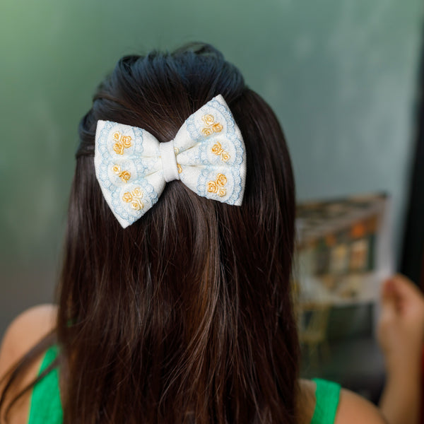 White Yellow Rosy Denim lace Bow