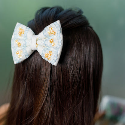 White Yellow Rosy Denim lace Bow