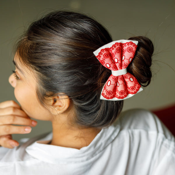 White Red Denim Lace Bow II