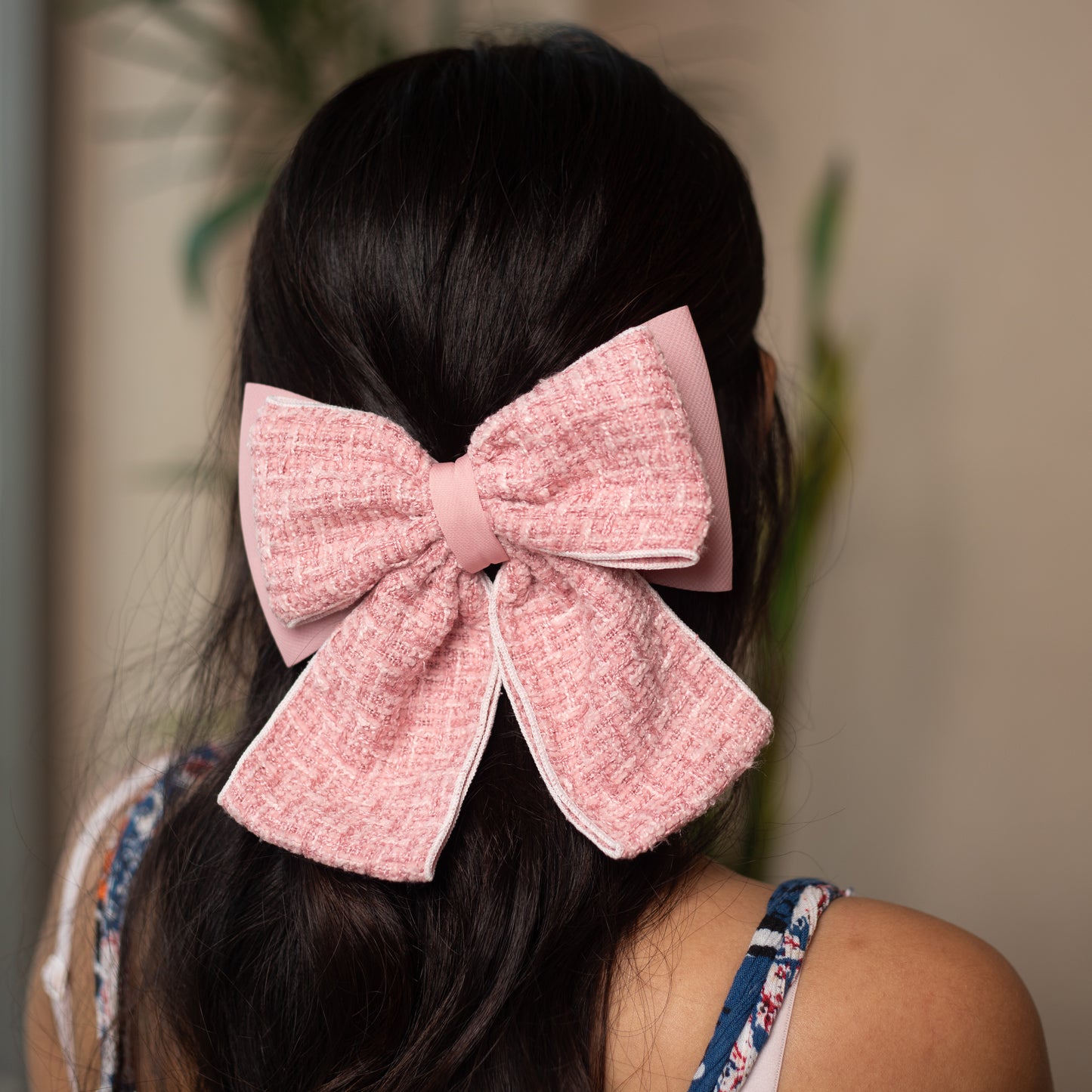 Maxi Tweed Bow - Bubble gum