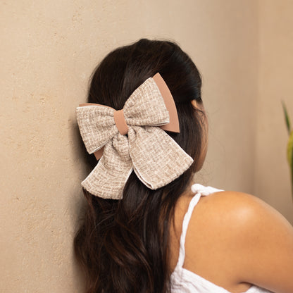 Maxi Tweed Bow - Mocha